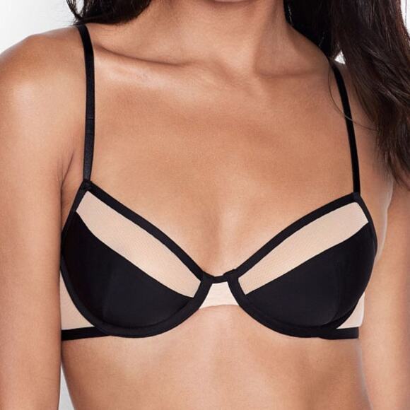 VS Luxe Lingerie Unlined Mesh Demi Bra 32DDD Black NWT - Picture 2 of 6